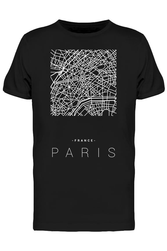 Map Of Paris France Drawings T-Shirt Men -Image by Shutterstock, Male Medium