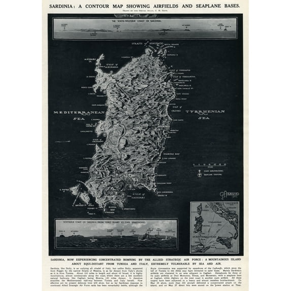 Map Of Sardinia By G. H. Davis Poster Print By ® Illustrated London News Ltdmary Evans (24 X 36)