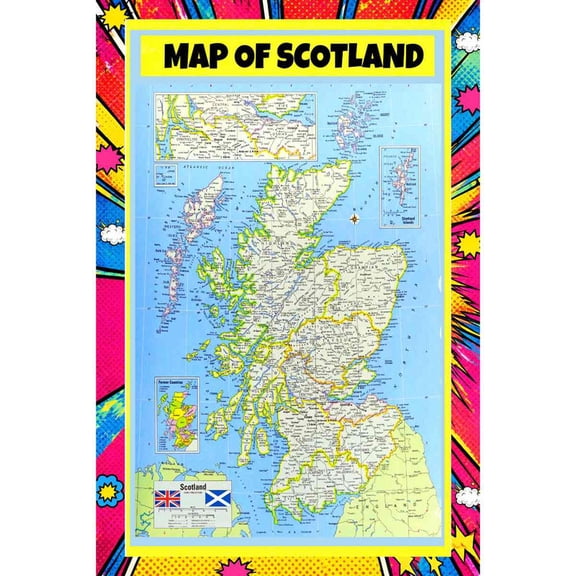 Map Of Scotland 18x24 Inch - Pop Art Edition Vibrant Perfect for Kids Classrooms and Homes Laminated Wall Poster - Vivid Imagery with Bright Colors