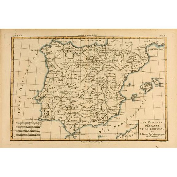 Map Of Spain And Portugal  Circa. 1760. From _Atlas De Toutes Les Parties Connues Du Globe Terrestre   By Cartographer R
