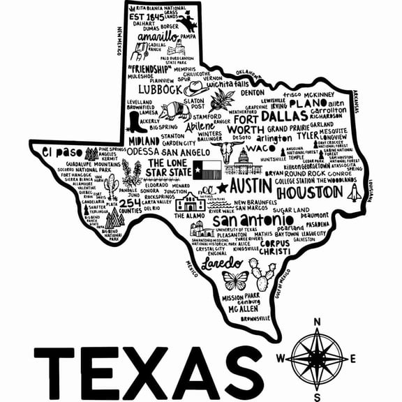 Map Of Texas Cities Symbol - 20x30 Inch - Laminated Wall Map for Homes, Classrooms and Offices - Vivid Colors, Easy to Read, Clean Layout