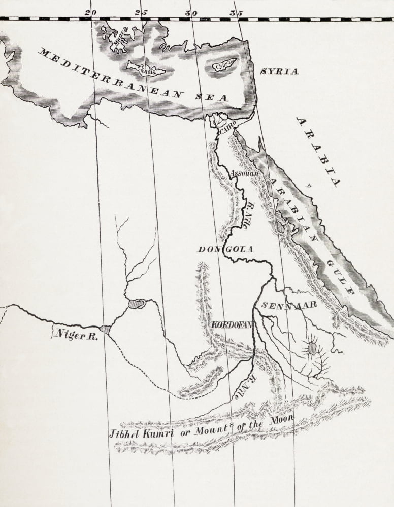 Map Of The Nile Basin In 1819 Ad From In Darkest Africa By Henry M Stanley Published 1890 Canvas Art - Ken Welsh Design Pics (12 x 16)