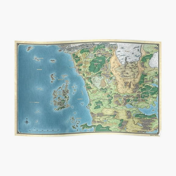 Map Of The Sword Coast – Poster - Poster Print - Wooden Hanging Scroll Frame 24 x 36 Inch Poster