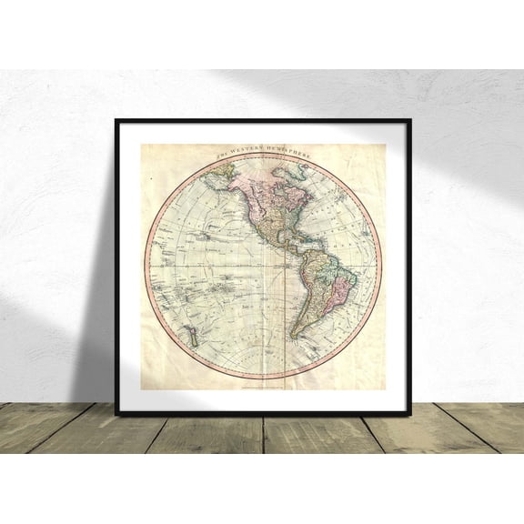 Map Of The Western Hemisphere America Polynesia John Cary Square Poster Vintage Maps Old Maps, Unframed Paper Poster 8x10in