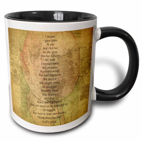 3drose, Map of the World Joy S Birth Poem- Inspirational Poetry, 11oz Two-tone Black Mug