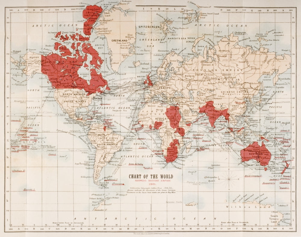 Map Of The World Showing In Red The Extent Of The British Empire In 1901 Canvas Art - Ken Welsh Design Pics (32 x 24)
