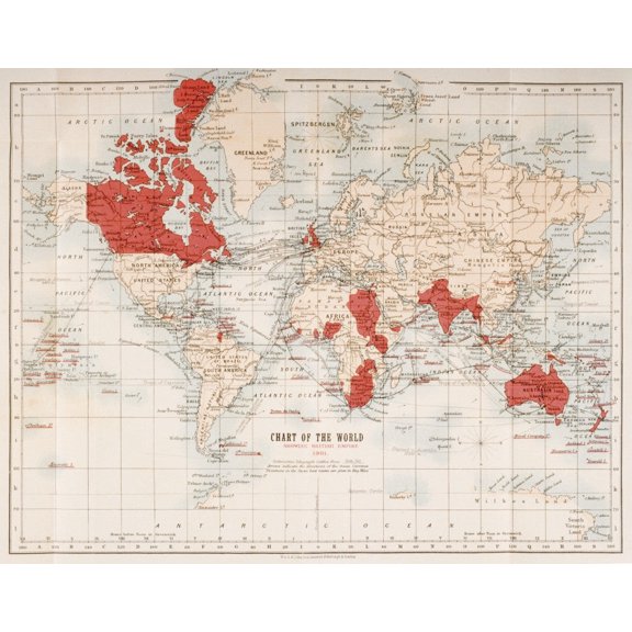 Map Of The World Showing In Red The Extent Of The British Empire In 1901 Poster Print (8 x 10)