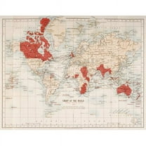 Map Of The World Showing In Red The Extent Of The British Empire In 1901 Poster Print