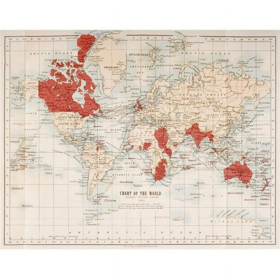 Map Of The World Showing In Red The Extent Of The British Empire In 1901 Poster Print