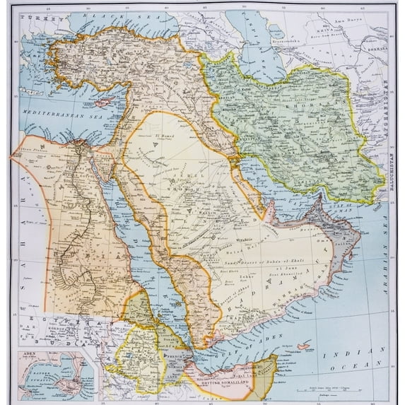 Map Of Turkey Middle East Horn Of Africa And Persian Gulf In 1890S From The Citizen's Atlas Of The World Published London Circa 1899 by Ken Welsh / Design Pics (28 x 28)