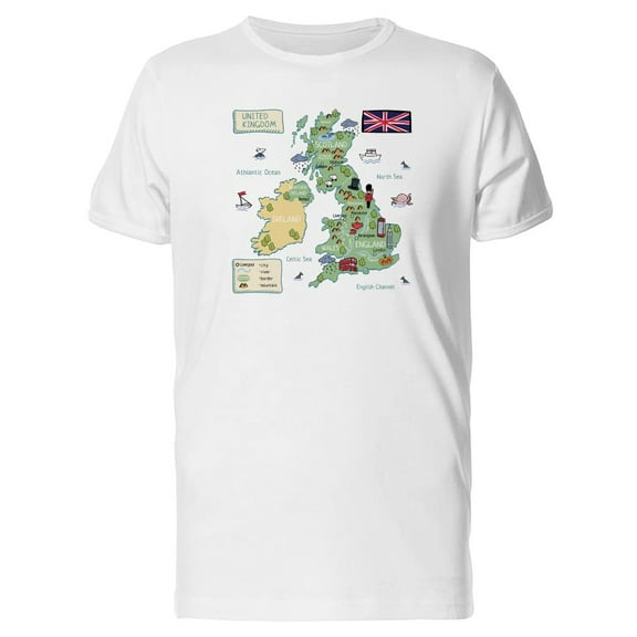 Map Of Uk Travel Guide T-Shirt Men -Image by Shutterstock, Male Large