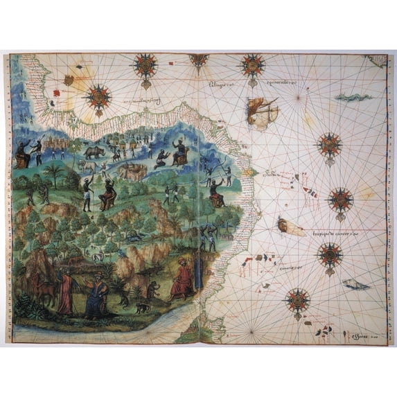 Map Of West Africa, C1547. /Nfrom The Vallard Atlas; The Map, Drawn 'Upside