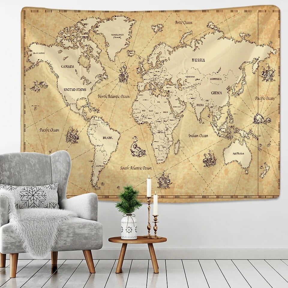 Map Of the Five Continents Large Printed Wall Tapestry Hanging Bohemian ...