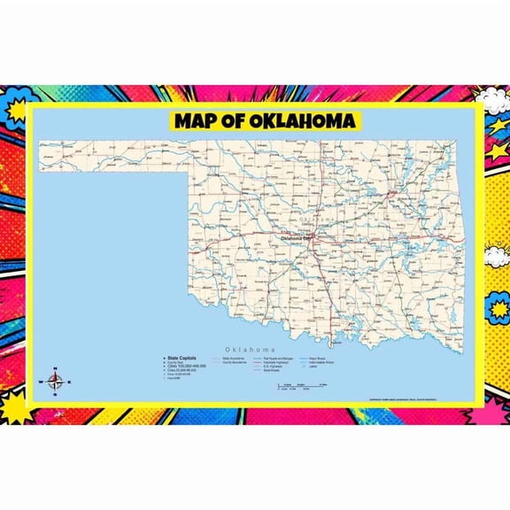 Map Of Oklahoma Style B - 20x30 Inch - Pop Art Edition Vibrant Perfect for Kids Classrooms and Homes Laminated Wall Poster - Vivid Imagery with Bright Colors