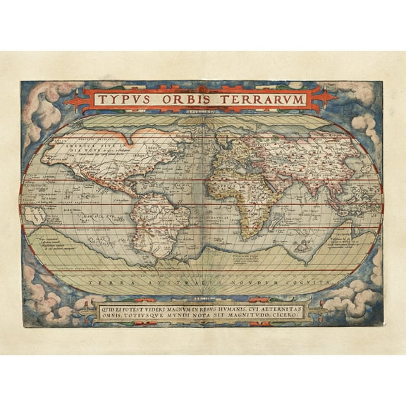 Map Ortelius 1579 World Earth Continents Ornate Extra Large XL Wall Art Poster Print
