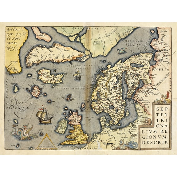 Map Ortelius 1601 North Europe Scandinavia British Isles Extra Large XL Wall Art Poster Print