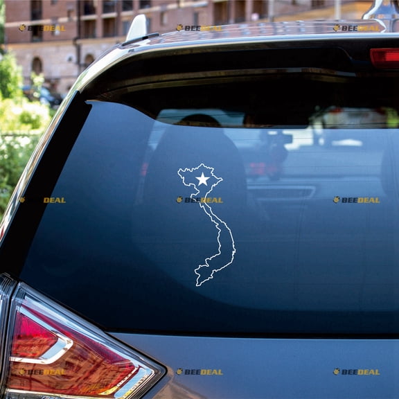 Map Outline of Vietnam Flag Star Sticker Decal Vinyl Vietnamese - 2 Pack White 4" - For Car Boat Laptop Cup No Background Die-cut