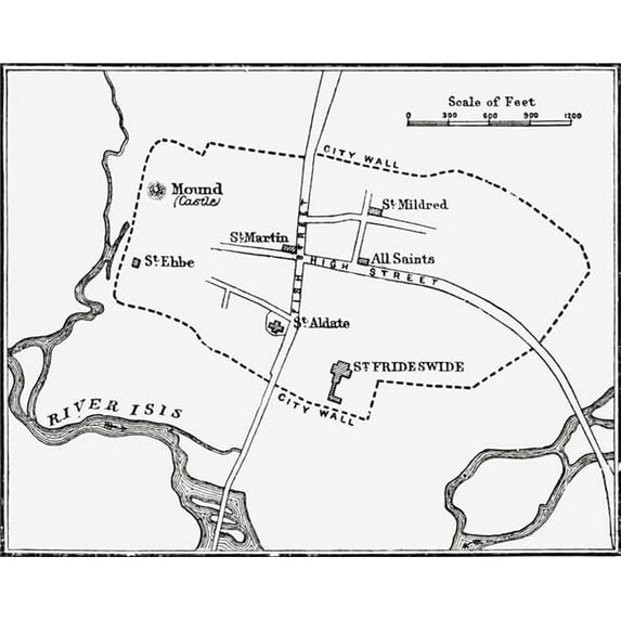 Map of Oxford, England Circa 12th Or 13th Century From The Book Short History of The English People by J.R. Green Published London 1893 Poster Print, 32 x 26 - Large