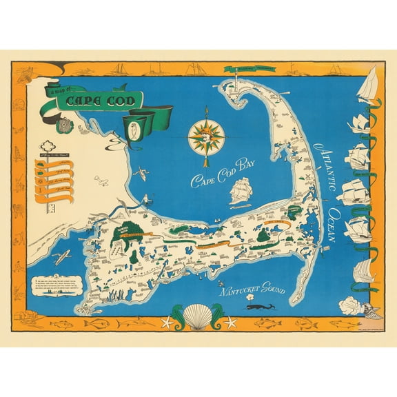 Map Paige 1940 Cape Cod Massachusetts Extra Large XL Wall Art Poster Print