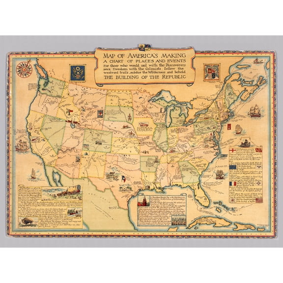 Map Paine 1930 Americas Making Places Events Extra Large XL Wall Art Poster Print