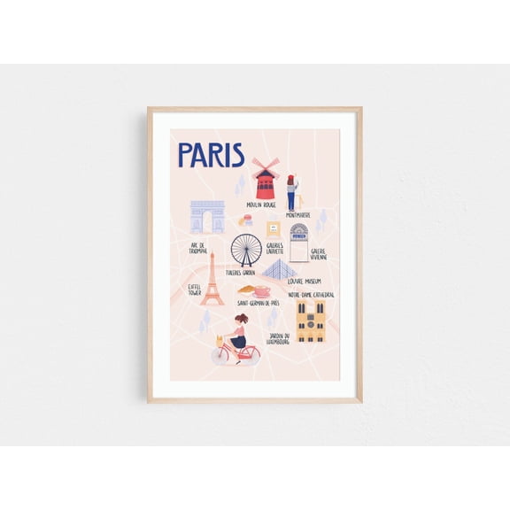 Map Of Paris, Paris City Map, Illustrated Map Of Paris | Living Room And Office Wall Art | Paris City Poster With Eco Friendly Packaging, Unframed Poster Size 8x12