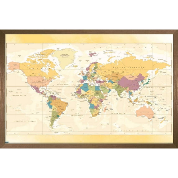 Map - Pastels Wall Poster, 22.375" x 34", Framed