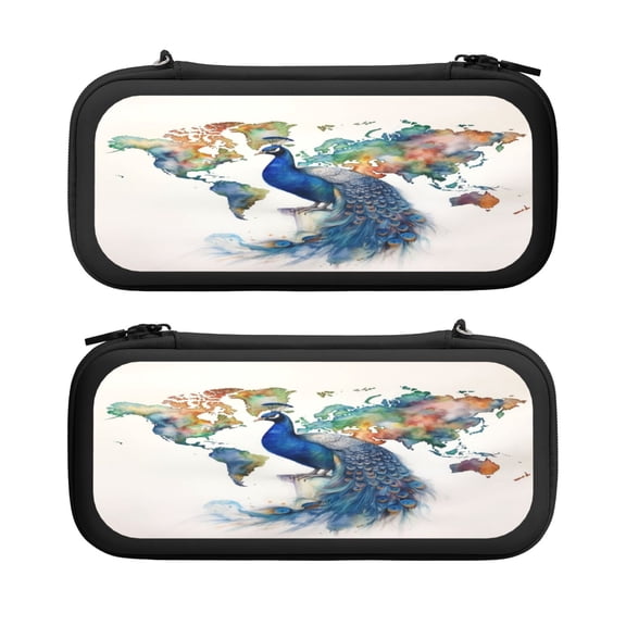 Map Peacock, Carrying Case For Nintendo Switch & OLED Version, Eva Lightweight Shockproof Protective Pouch Case for Game Console & Accessories with 10 Game Card Slot & Wristband, Black