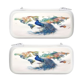 Map Peacock, Carrying Case For Nintendo Switch & OLED Version, Eva Lightweight Shockproof Protective Pouch Case for Game Console & Accessories with 10 Game Card Slot & Wristband, White