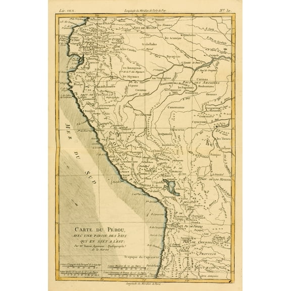 Map Of Peru Circa1760 From Atlas De Toutes Les Parties Connues Du Globe Terrestre By Cartographer Rigobert Bonne Published Geneva Circa 1760 Canvas Art - Ken Welsh Design Pics (11 x 17)