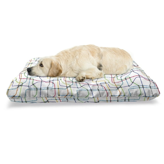 Map Pet Bed, Colorful Thin Lines Metro Scheme Transportation Network Diagram Outline Urban City Life, Resistant Pad for Dogs and Cats Cushion with Removable Cover, 24" x 39", Multicolor, by Ambesonne