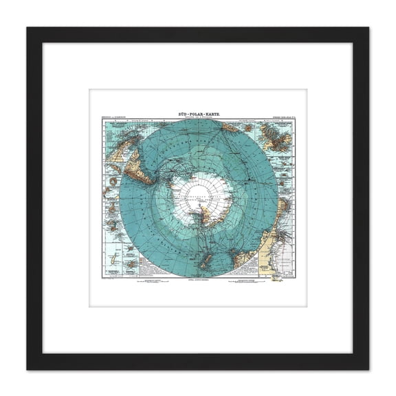 Map Petermann Habenicht 1912 Antarctica German 8X8 Inch Square Wooden Framed Wall Art Print Picture with Mount