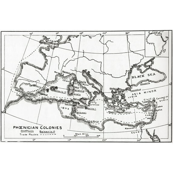Map Of Phoenician Trade Routes And Colonies Circa 1000 Bc. From Hutchinson's History Of The Nations, Published 1915. by Ken Welsh / Design Pics (34 x 22)