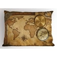 thumbnail image 1 of Map Pillow Sham Aged Vintage Treasure Map Ruler Rope Old Compass Antique Adventure Discovery, Decorative Standard King Size Printed Pillowcase, 36 X 20 Inches, Brown Pale Brown, by Ambesonne, 1 of 2