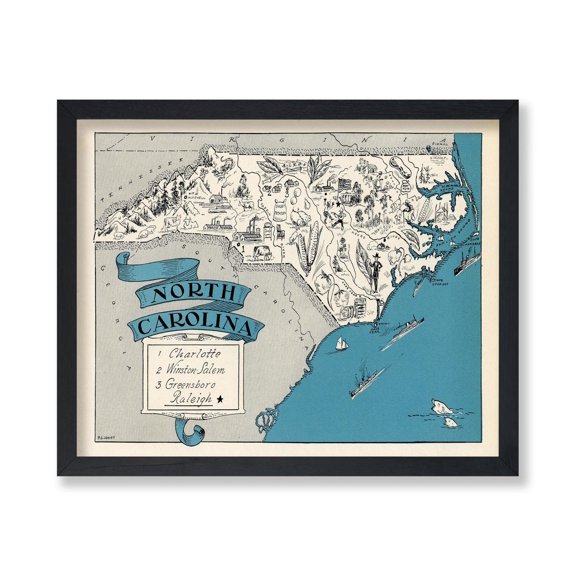 Map Poster North Carolina State Map Art Gift For Teacher Student Travel Lover Classroom Office Decor