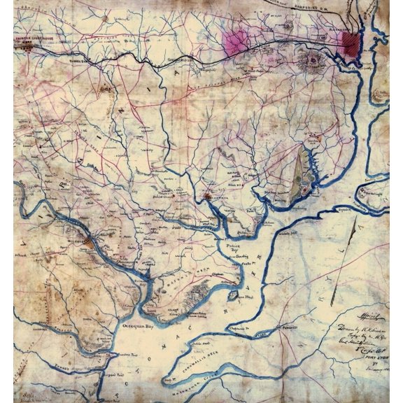 Map of the Potomac River, Va. : from Alexandria to below the Occoquan.. Map of the Potomac River, Va. : from Alexandria to below the Occoquan. Poster Print by Robert Knox Sneden