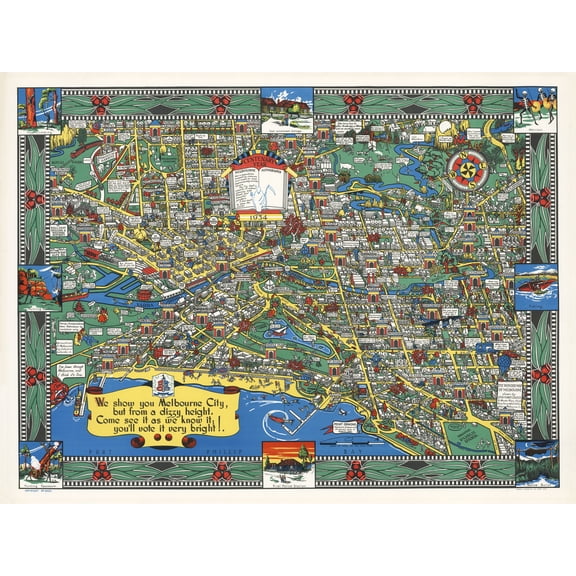 Map Power 1934 Melbourne Wonder Pictorial Extra Large XL Wall Art Poster Print