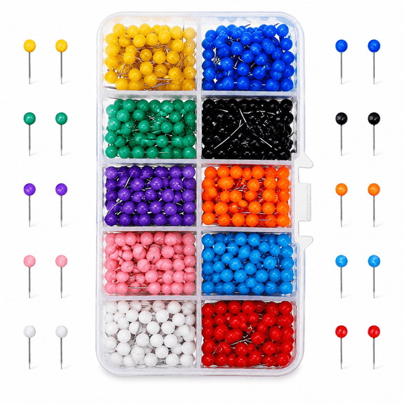 Map Push Pins Map Tacks Plastic Round Head Tacks with Steel Points (Classic Colors, 1/5 Inch)
