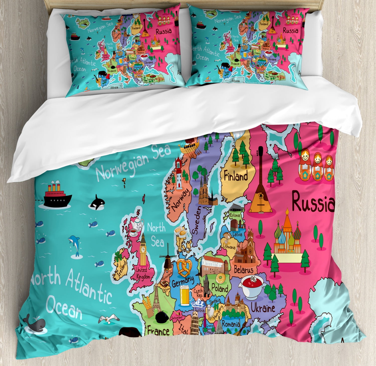 Map Queen Size Duvet Cover Set, Illustration of Educational Europe Map ...