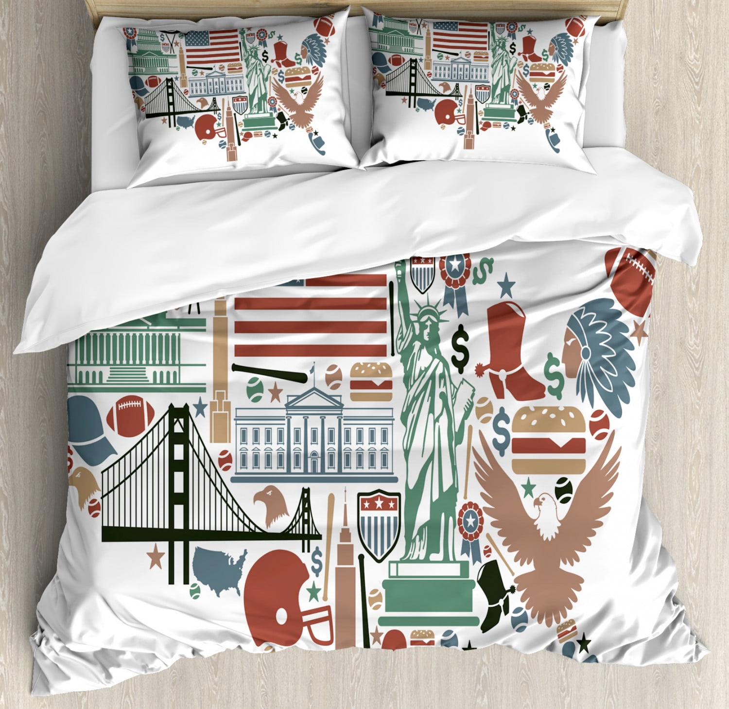 Map Queen Size Duvet Cover Set, Traditional Symbols in The Form of ...