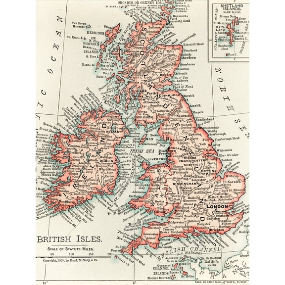 Map Rand McNally 1900 British Isles Ireland UK Chart Extra Large XL Wall Art Poster Print