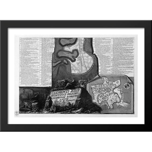 Map of Rome and the Campus Martius with the relevant Index and dedication to Clement XIII in three sheets, and title listed 40x28 Large Black Wood Framed Print Art by Giovanni Battista Piranesi