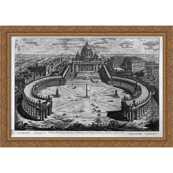 Map of Rome and the Campus Martius with the relevant Index and dedication to Clement XIII in three sheets, and title listed 40x28 Large Gold Ornate Wood Framed Canvas Art by Giovanni Battista Piranesi