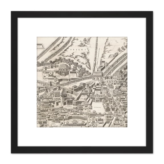Map Rome City Centre Roman Time 8X8 Inch Square Wooden Framed Wall Art Print Picture with Mount