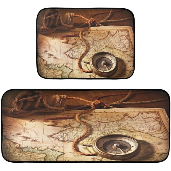 Map Rope Anti Fatigue Mats for Kitchen Floor,Set of 2 Non Skid Washable Waterproof Anti Kitchen Floor Mats for Kitchen Office Laundry Room Bathroom (19"x27"+19"x47") Home Decor