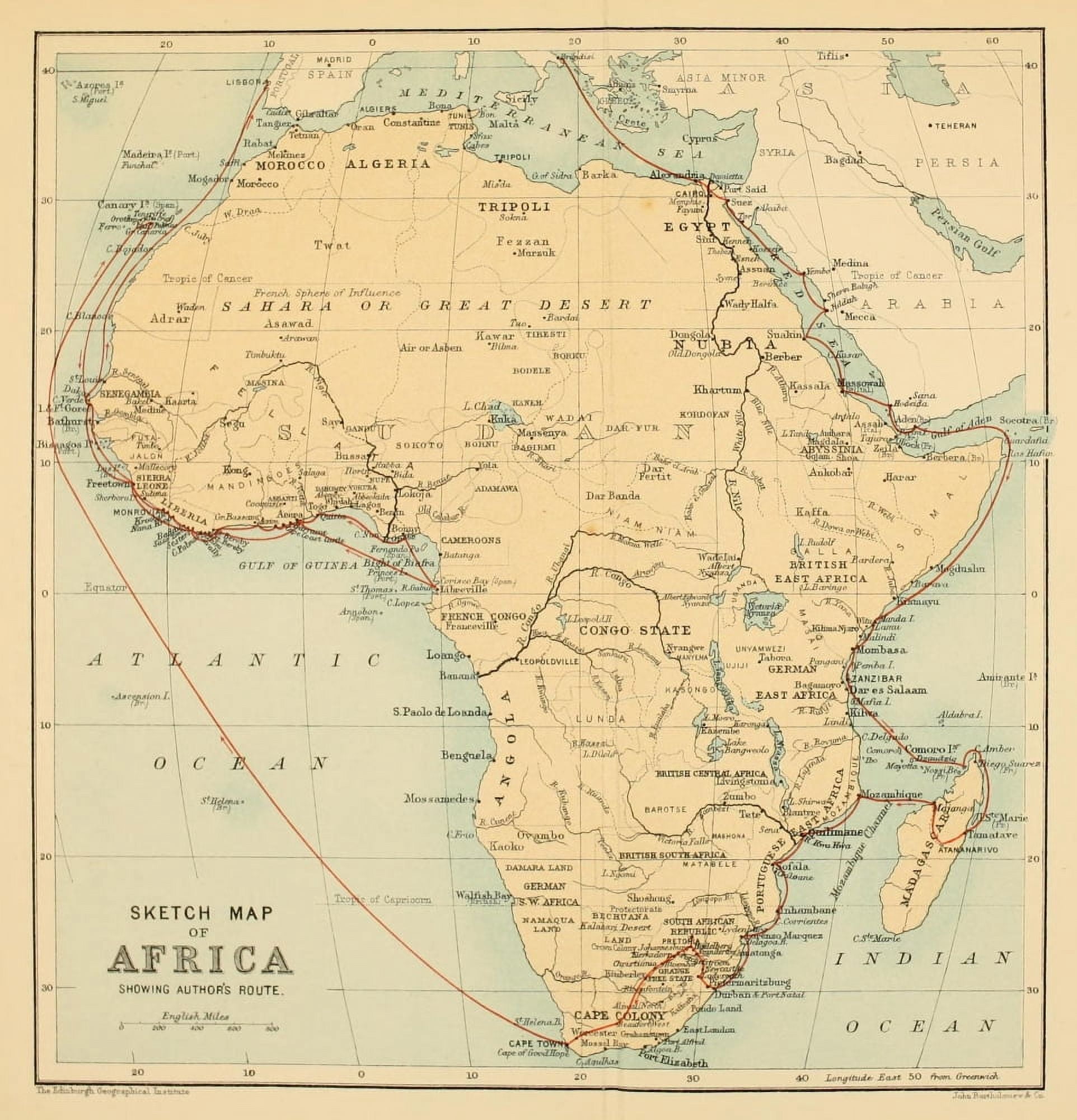 Map Round the black mans garden 1893 Sketch map of Africa Canvas Art - (18 x 24)