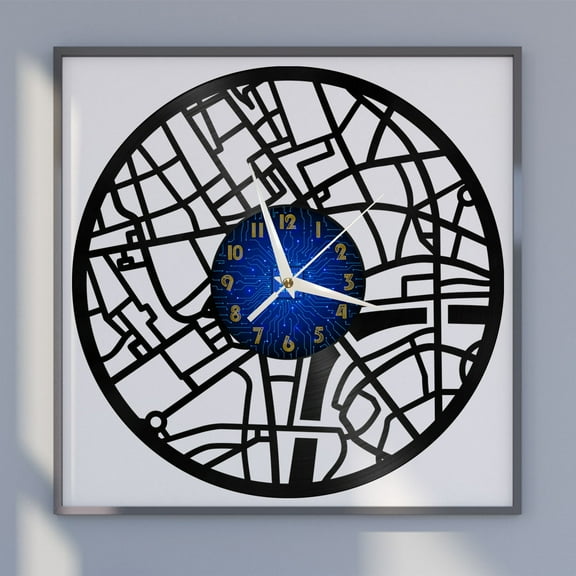 Map Route 12 Inch Vinyl Record Wall Clock - Silent, Creative, and Unique Clock for Living Room, Entryway, or Bedroom Decor - Perfect Gift Idea(12 inchs B without LED)