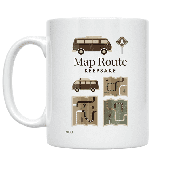 Map Route Keepsake Design - Travel Enthusiast - 11 oz Ceramic Coffee Mug