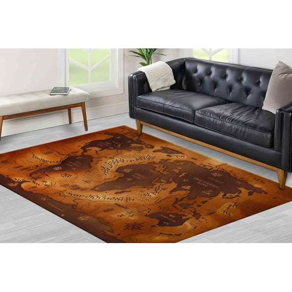 Map Rug, Old World Map Rugs, Old Map Rug, Educational Rug, Brown Rug, Soft Rugs, Bridesmaid Gift Rugs, Home Decor Rugs, Farmhouse Rugs, 3.3'x5' - 100x150 cm