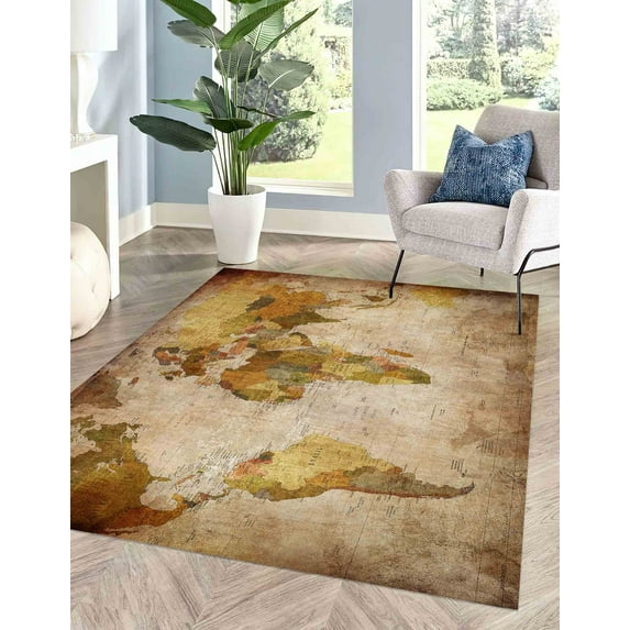 Map Rug, World Map Rugs, Kitchen Rug, Large World Map Rugs, Luxury Rug, Area Rugs, Modern Rugs, World Atlas Rug, Small Rug, Brown Rug, 2.6'x6.5' - 80x200 cm