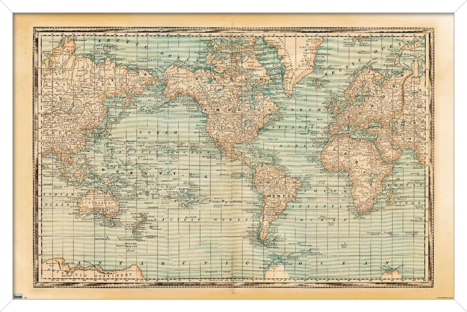 Map - Rustic Wall Poster, 14.725" x 22.375", Framed